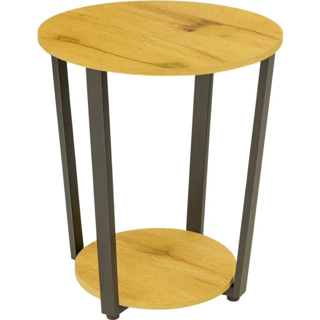BEGRYF Ronde Bijzettafel met Onderplank – Industrieel Tafeltje – Eiken Look & Zwart Ø46 cm