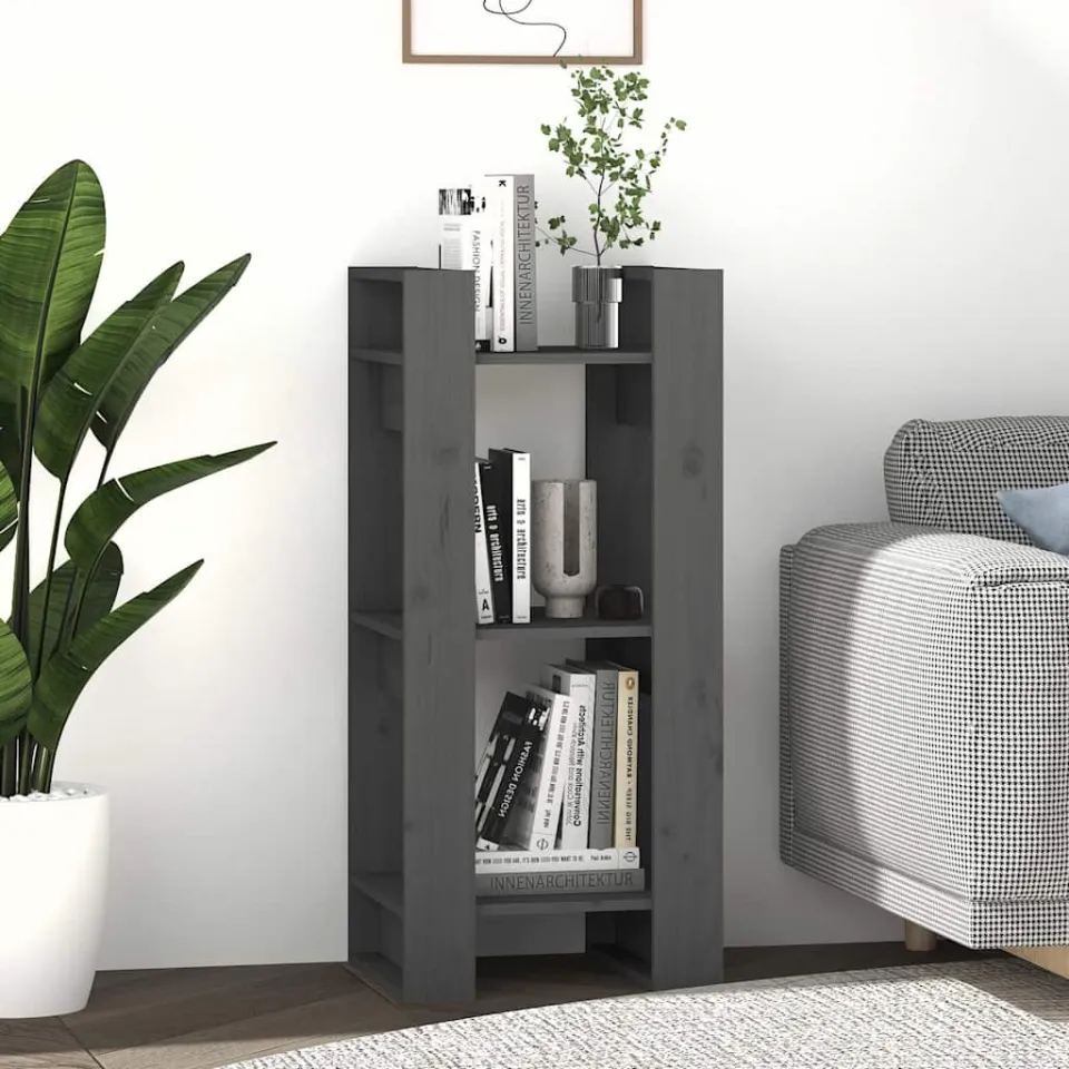 vidaXL Boekenkast/kamerscherm 41x35x91 cm massief grenenhout grijs, foto 3