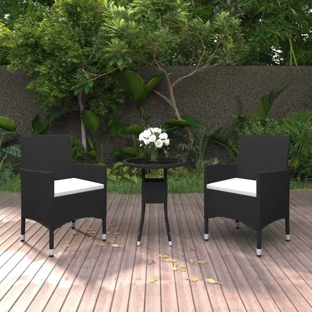 vidaXL 3-delige Tuinset poly rattan zwart, foto 2