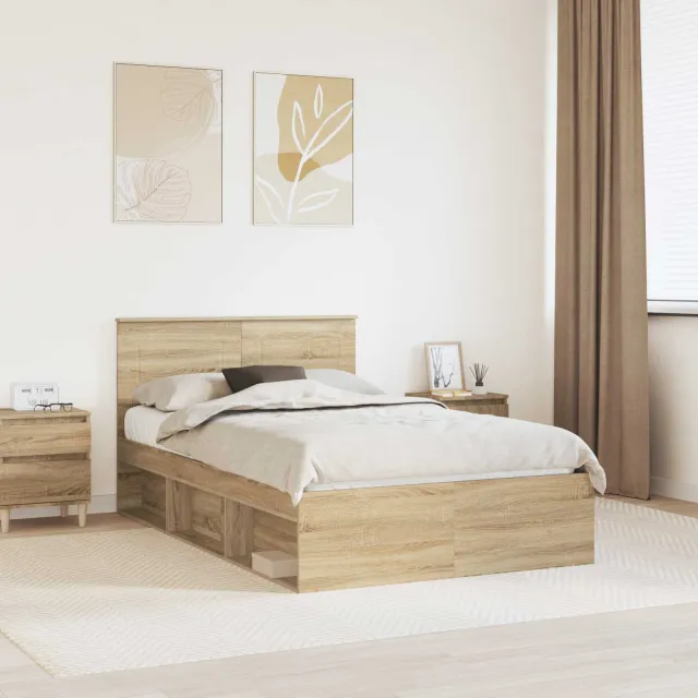 vidaXL Bedframe met hoofdeinde Sonoma 120 x 190 cm Bewerkt hout Bruin