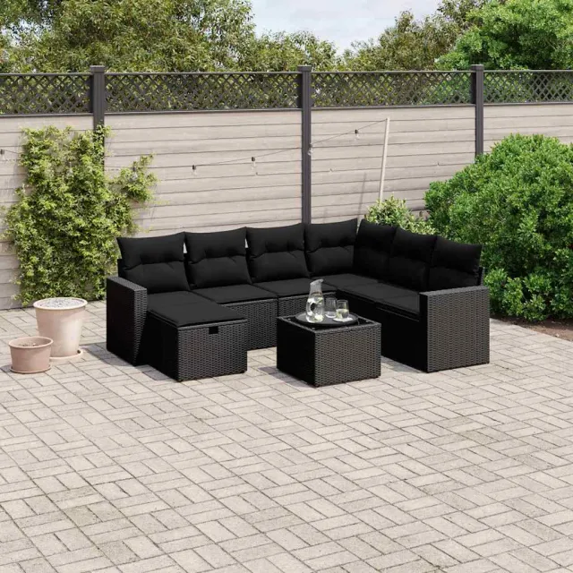 vidaXL 8-delige Loungeset met kussens poly rattan zwart, foto 2