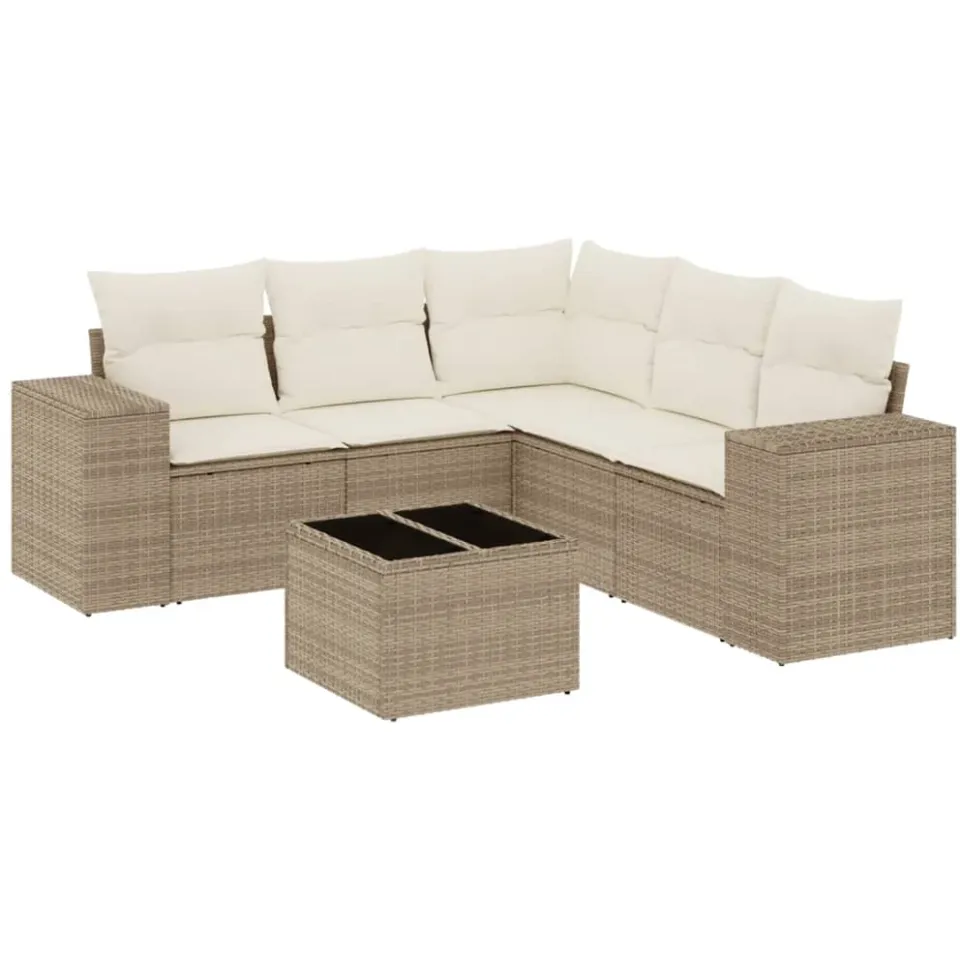 vidaXL 6-delige Loungeset met kussens poly rattan beige, foto 3