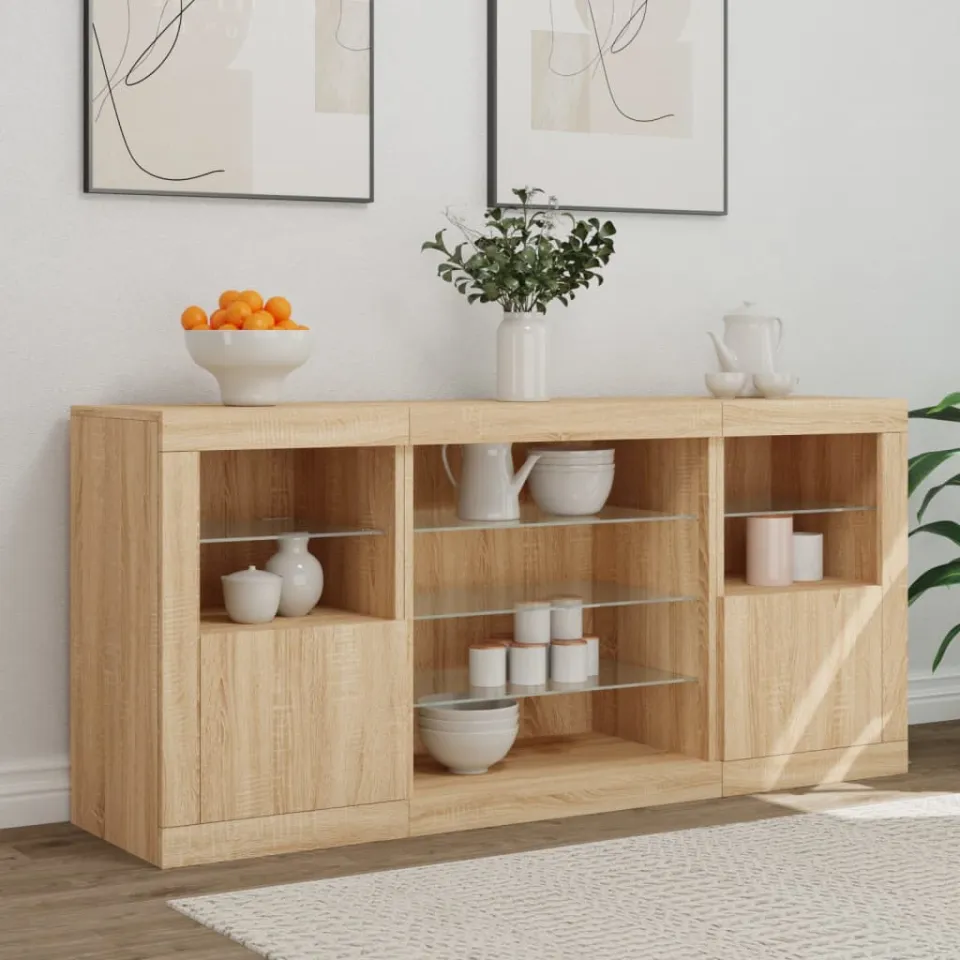 vidaXL Dressoir met LED-verlichting 142,5x37x67 cm sonoma eikenkleurig, foto 2