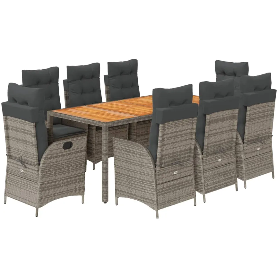 vidaXL 9-delige Tuinset met kussens poly rattan grijs, foto 3