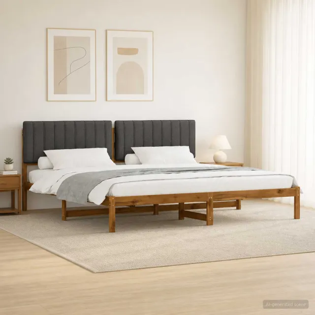 vidaXL Bedframe met gestoffeerd hoofdbord Naturel en donkergrijs