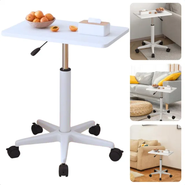 Cheqo Verstelbare Bijzettafel op Wieltjes - Nachtkastje - Bedtafel - Tafelt - Banktafel - Laptoptafel - Bijzet Tafel Wielen - MDF Wit