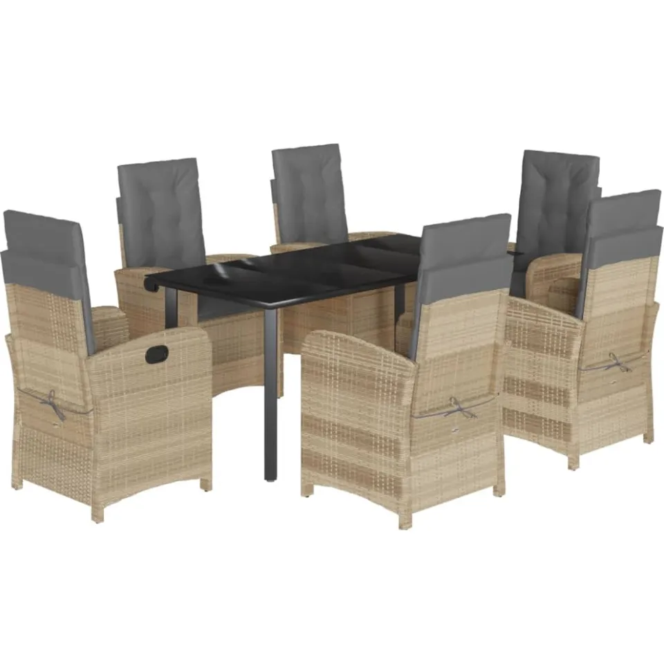vidaXL 7-delige Tuinset met kussens poly rattan gemengd beige