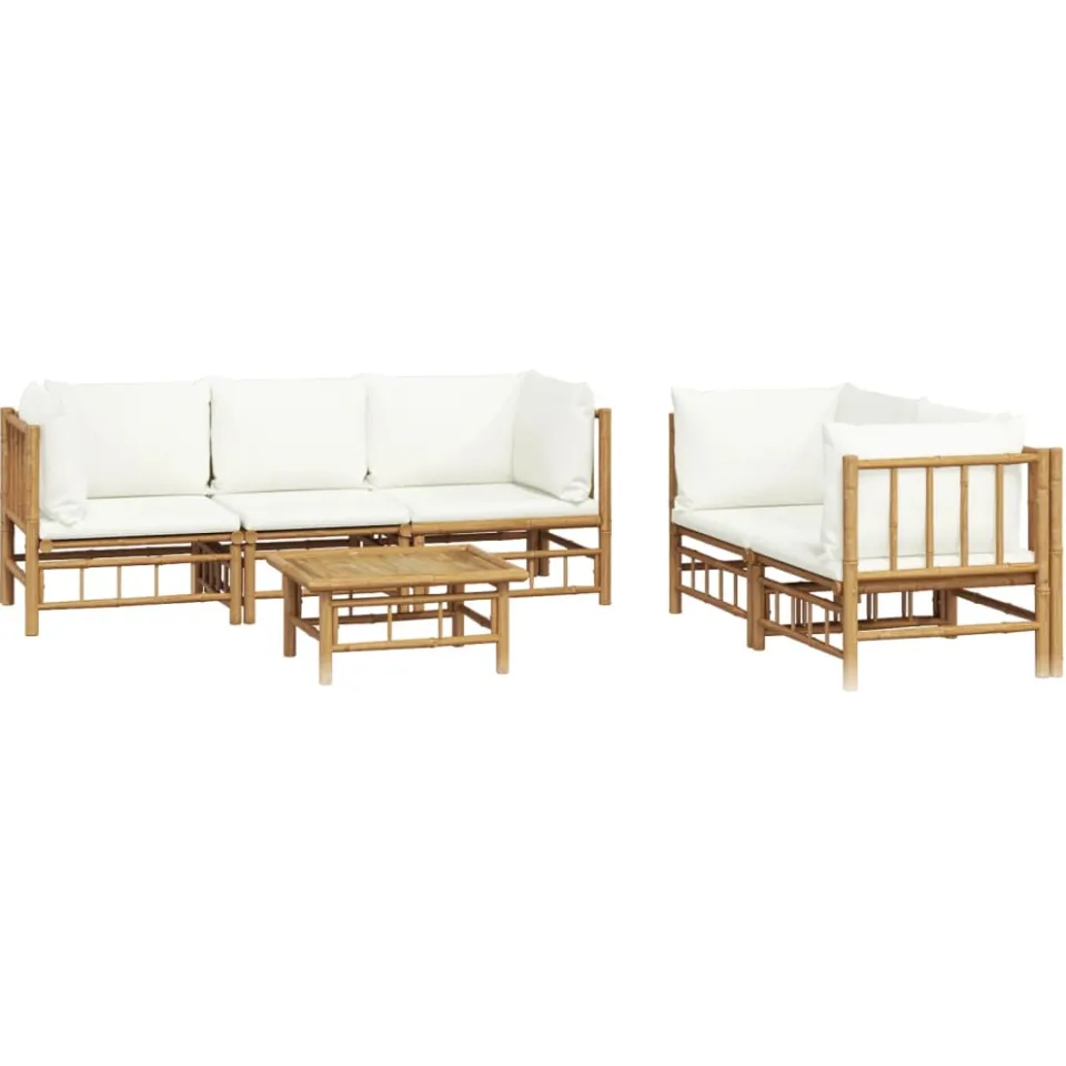 vidaXL 6-delige Loungeset met kussens bamboe crèmewit Bruin