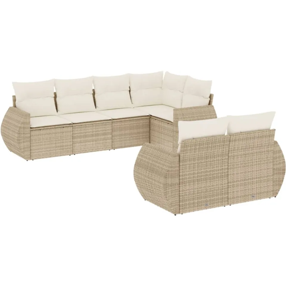 vidaXL 7-delige Loungeset met kussens poly rattan beige, foto 3