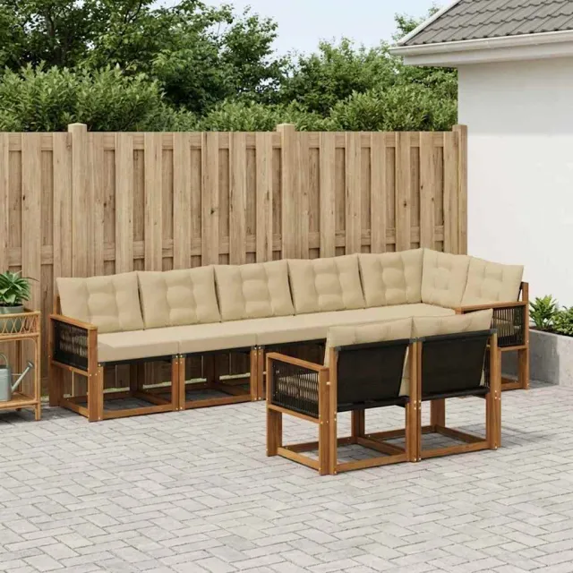 vidaXL Buiten bankenset 8 st 7-zits Natuurlijk en Beige Bruin