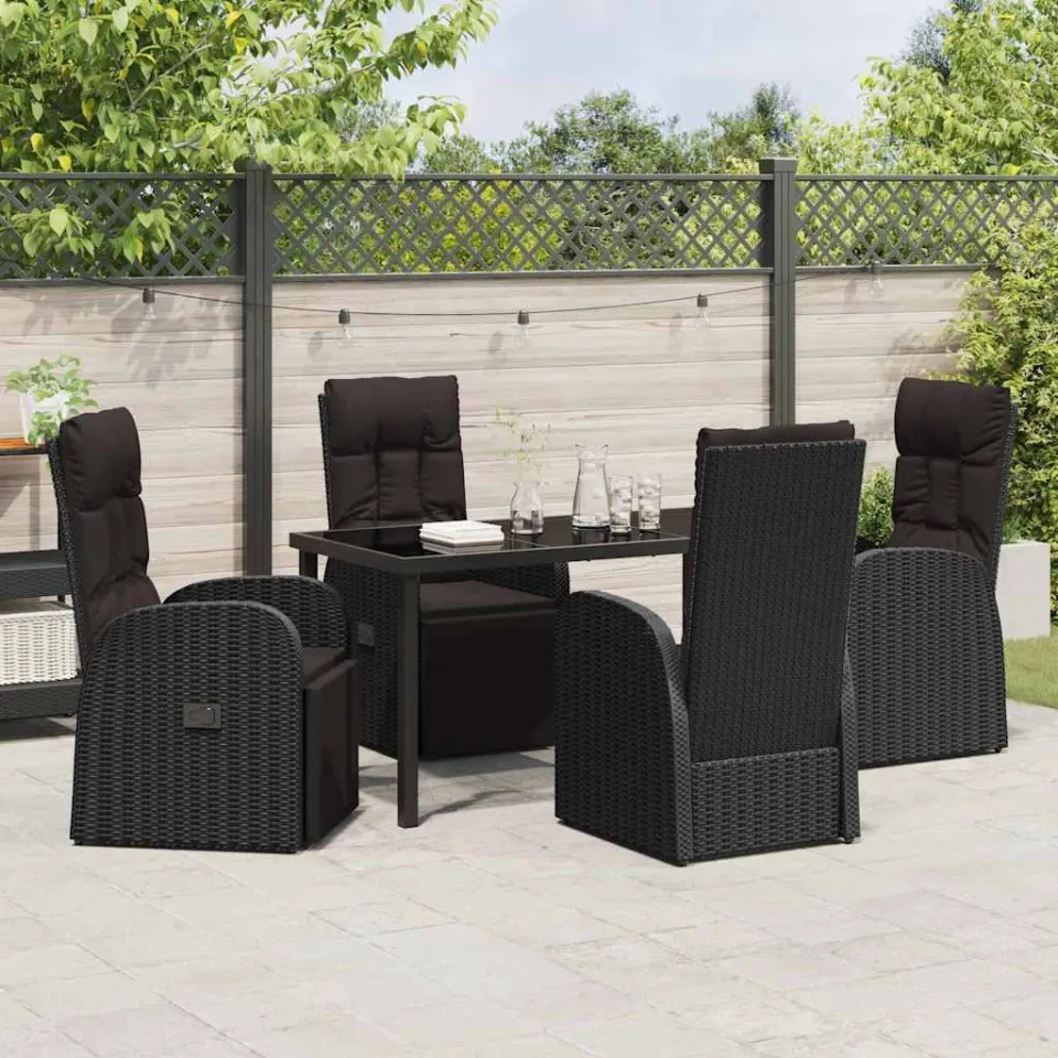 vidaXL Tuin eettafelset 5 st Zwart poly rattan, foto 3