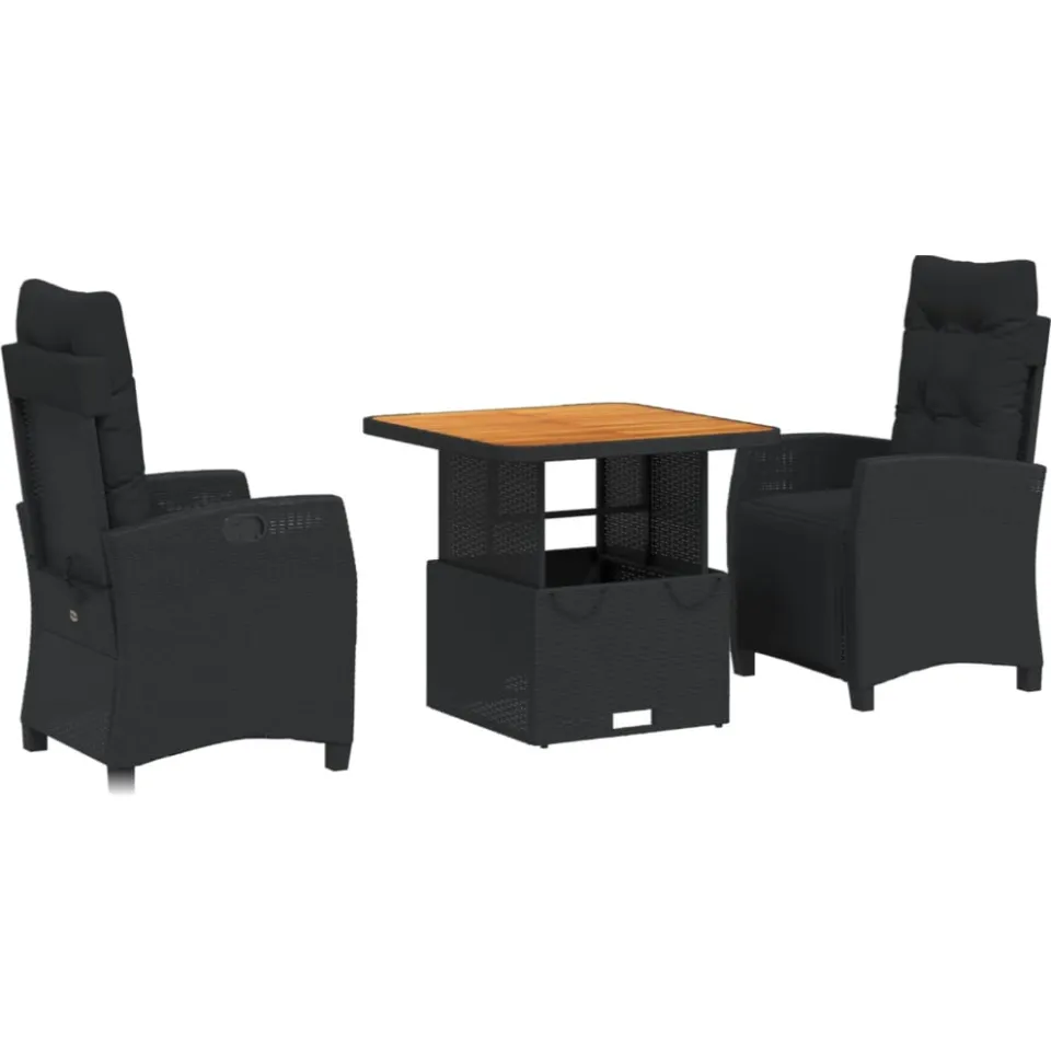 vidaXL 3-delige Tuinset met kussens poly rattan zwart, foto 3