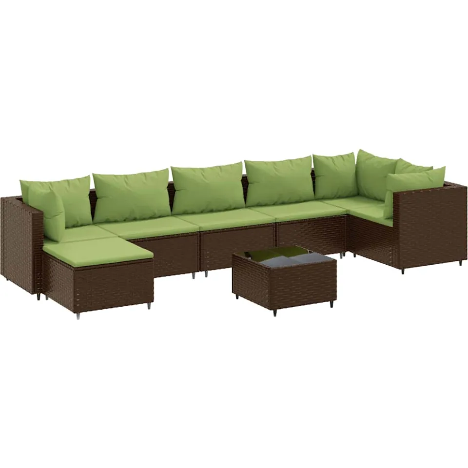 vidaXL 8-delige Loungeset met kussens poly rattan bruin, foto 3