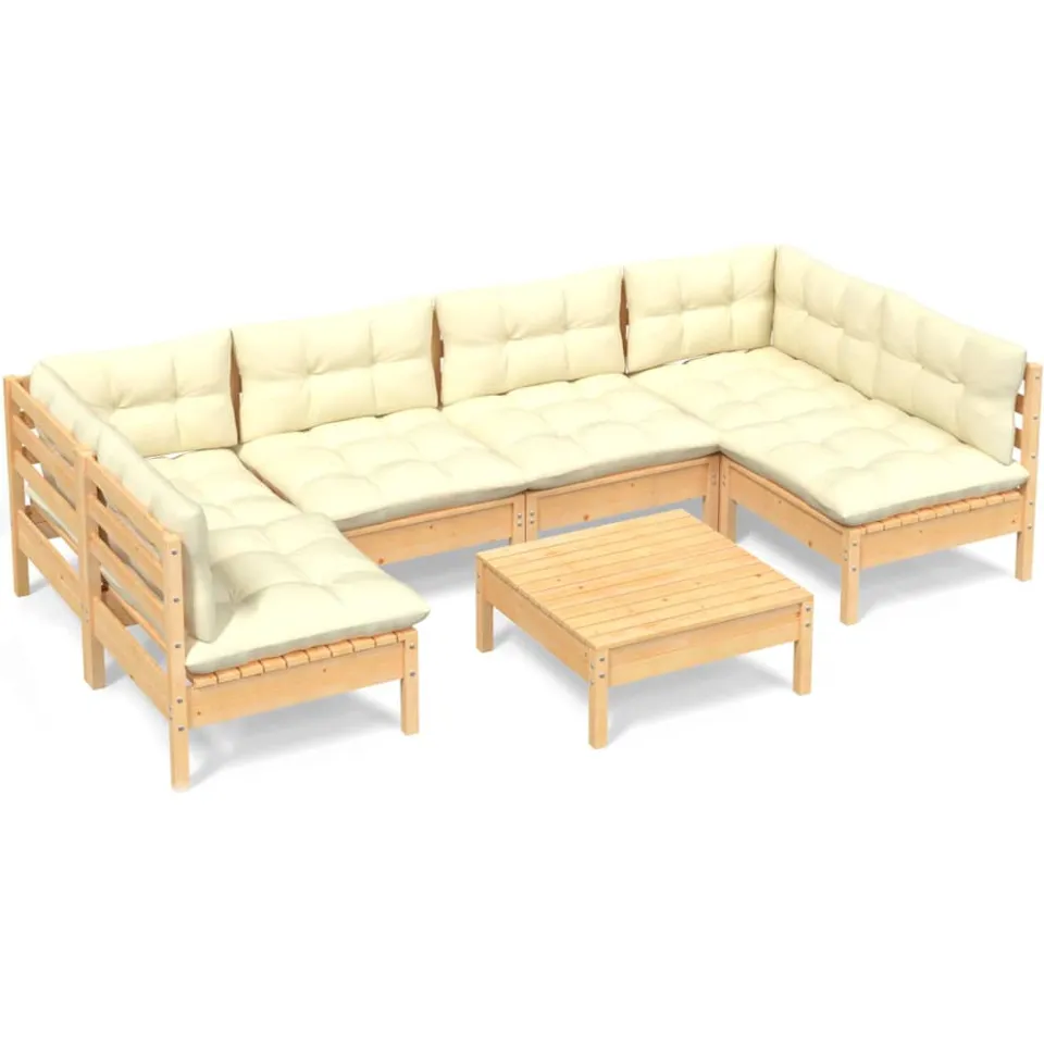 vidaXL 7-delige Loungeset met crèmekleurige kussens massief grenenhout, foto 4