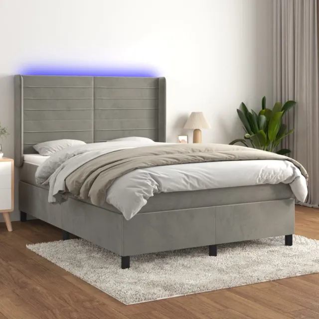 vidaXL Boxspring met matras en LED fluweel lichtgrijs 140x200 cm grijs