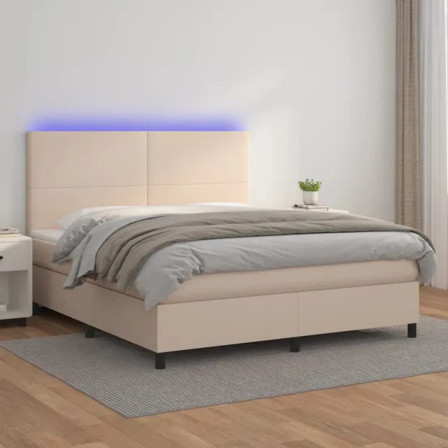 vidaXL Boxspring met matras en LED kunstleer cappuccinokleur 180x200cm bruin