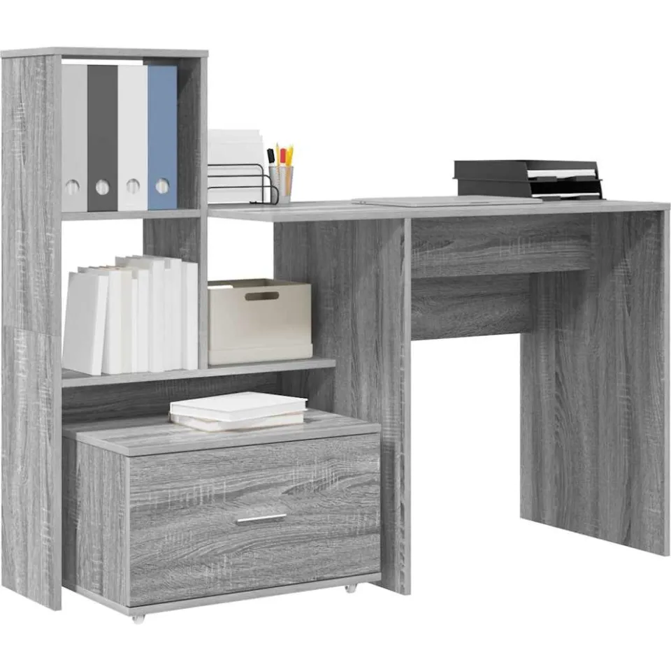 vidaXL Bureau Grijs Sonoma Bewerkt hout 131,5 x 50 x 106,5 cm