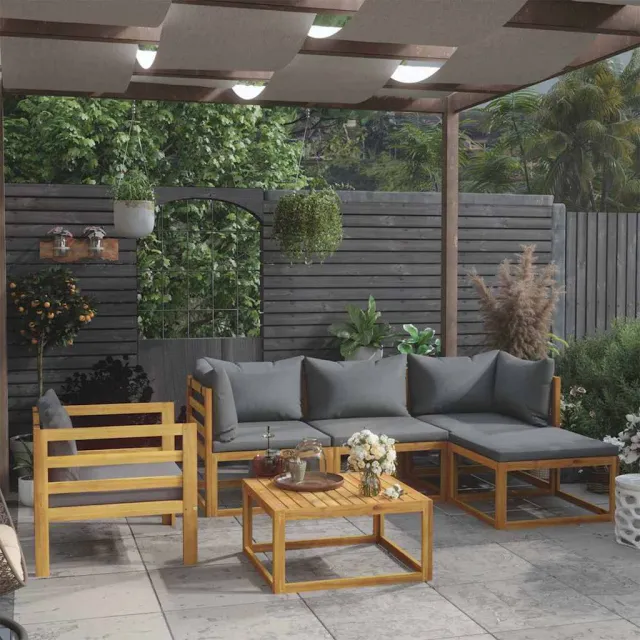 vidaXL 6-delige Loungeset met kussens massief acaciahout grijs, foto 2