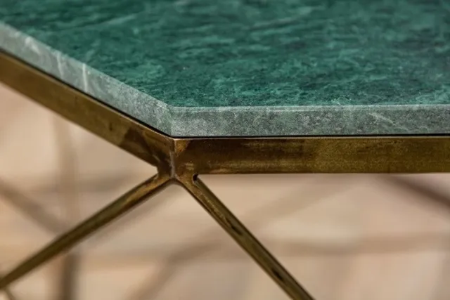 Invicta Interior Elegante salontafel DIAMOND 70cm groen messing met marmeren blad - 40392 Zie omschrijving