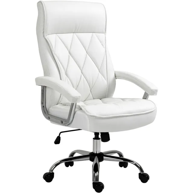 Clruro Bureaustoel - 66x69x121 cm - Ergonomisch - Wipfunctie - Kunstleer en Metaal - Wit Clruro