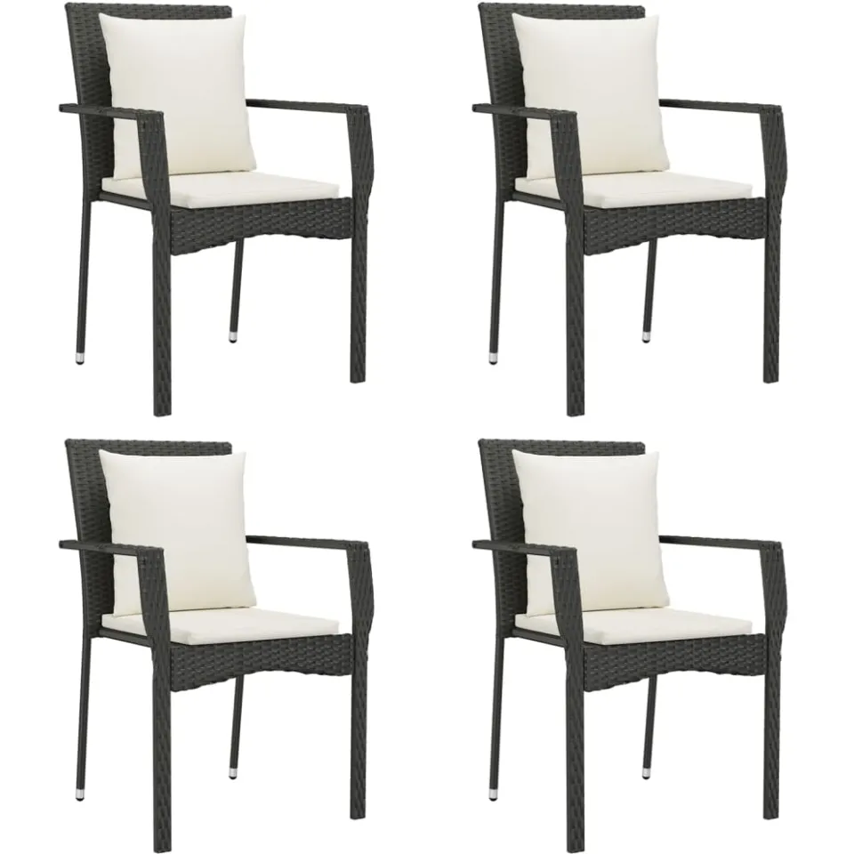 vidaXL 5-delige Tuinset met kussens poly rattan zwart