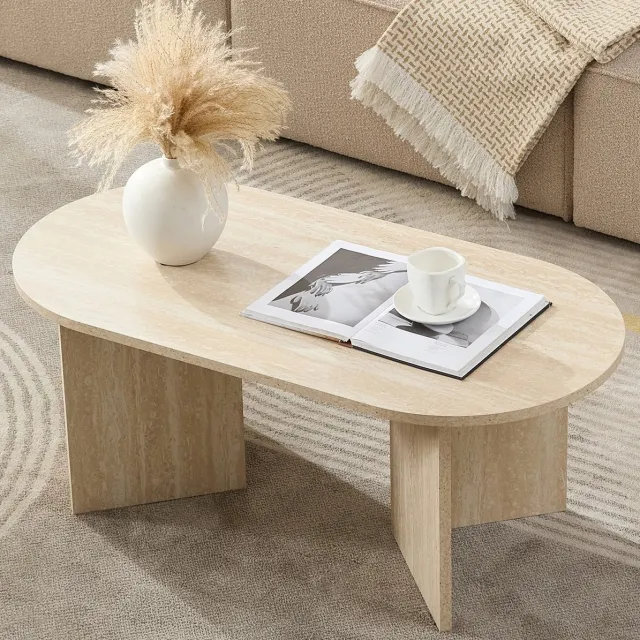 Home Heaven Home-Heaven® Salontafel Ovaal Rond Warm Travertijn Steen - 100 x 50 x 40 cm (L x B x H)