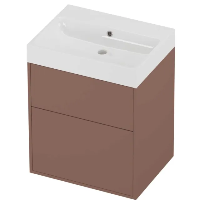 Proline Podium Badmeubelset Polystone Loft 2 Laden 60x46x75 cm Glans Wit Beauty Blush Rosé Goud