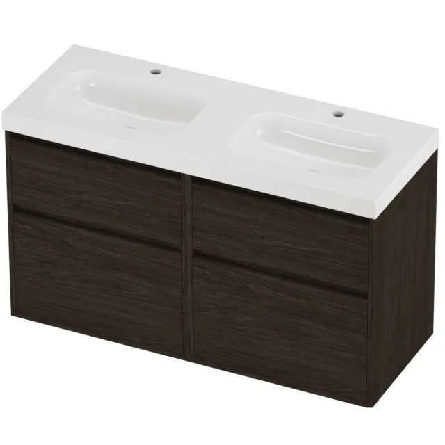 Proline Haga Badmeubelset Polystone Mezza 4 Laden 120x46x73 cm Glans Wit Mokka Oak Eiken