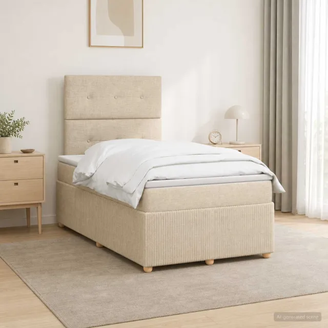 vidaXL LED Boxspring Bed met Matras Crèmekleurig 120 x 190 cm Stof