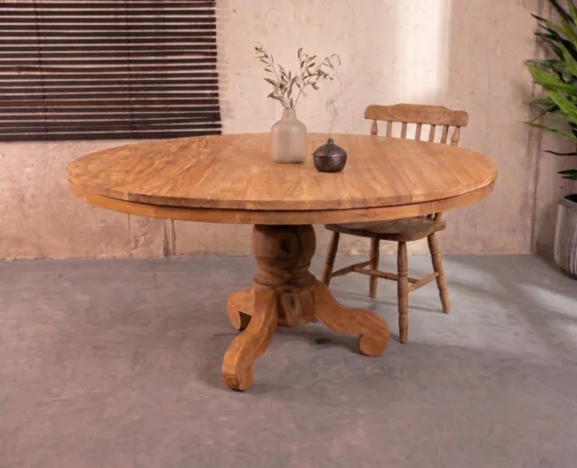 Meubelplaats Ronde Eettafel Teakhout met Bolpoot Bali-Ø110 cm Bruin