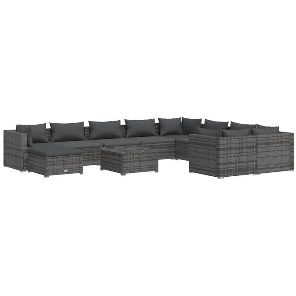 vidaXL 11-delige Loungeset met kussens poly rattan grijs