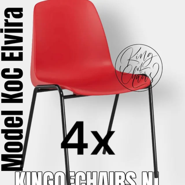 King of Chairs set van 4- model KoC Elvira rood met zwart onderstel. Kantinestoel stapelstoel kuipstoel vergaderstoel tuinstoel kantine stoel stapel kantinestoelen stapelstoelen kuipstoelen stapelbare keukenstoel Helene eetkamerstoel