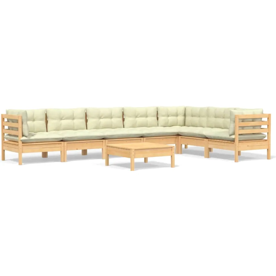 vidaXL 8-delige Loungeset met crèmekleurige kussens massief grenenhout