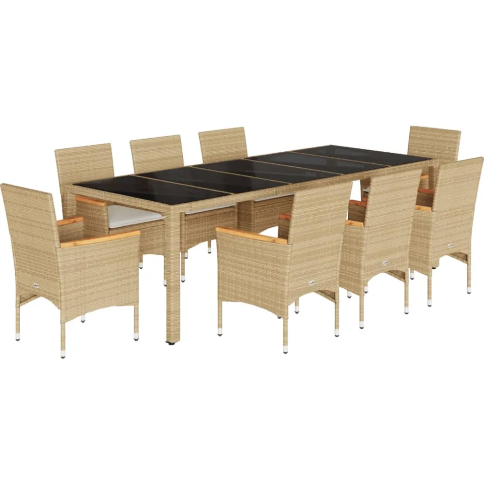 vidaXL 9-delige Tuinset met kussens poly rattan en glas beige, foto 3