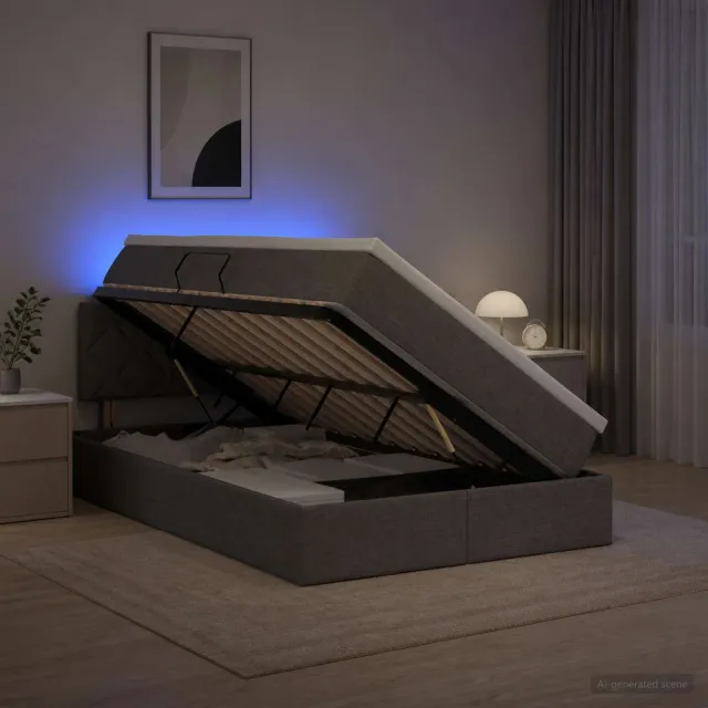 vidaXL LED Opslagbed met Matras Donkergrijs 120 x 200 cm Stof