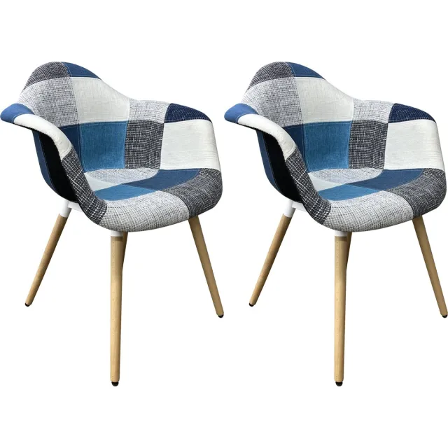 Lina RIA Eetkamerstoelen set van 2 – Keukenstoelen- Blauw-Grijs- Stof Blauw - Wit - Grijs
