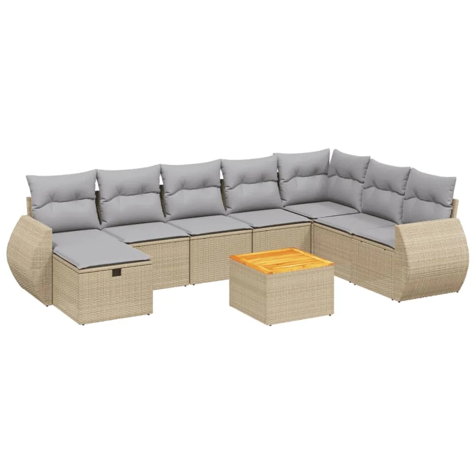 vidaXL 9-delige Loungeset met kussens poly rattan gemengd beige, foto 3