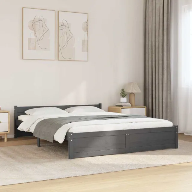 vidaXL Bedframe massief hout grijs 135x190 cm