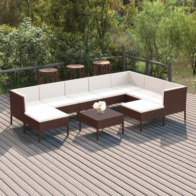 vidaXL 10-delige Loungeset met kussens poly rattan bruin, foto 2