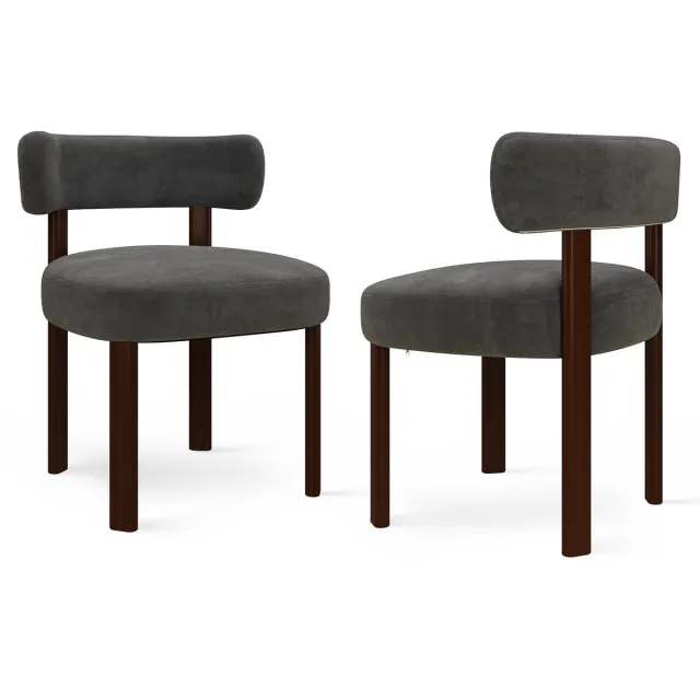 COLAMY Houten eetkamerstoelen - set van 2 - stoffen stoelen voor de eetkamer - open gebogen rugleuning - dik zitkussen - gestoffeerde keukenstoel - antislipzolen - grijs