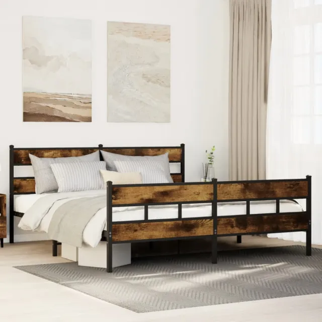 vidaXL Bedframe zonder matras metaal gerookt eikenkleurig 200x200 cm
