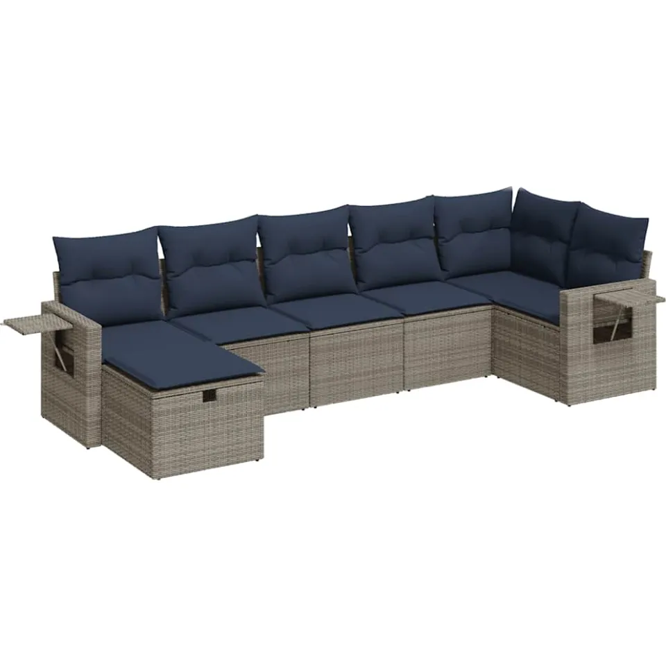 vidaXL 7-delige Loungeset met kussens poly rattan grijs, foto 3