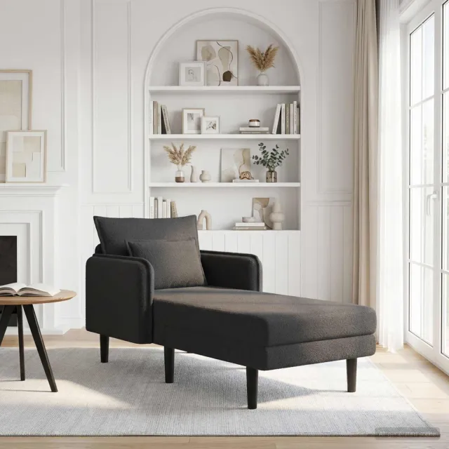 vidaXL Grote chaise longue Donkergrijs Bouclé, foto 2