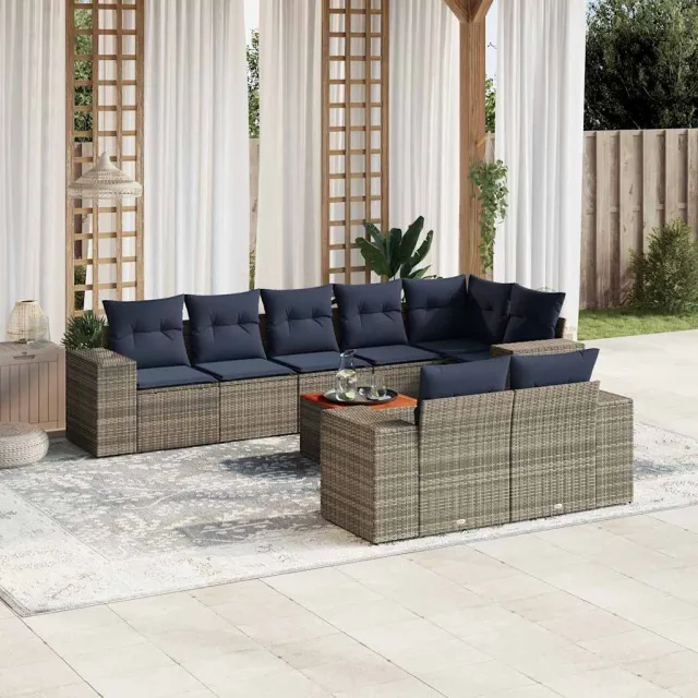 vidaXL 9-delige tuinbankset met kussens, grijs polyrotan, foto 2