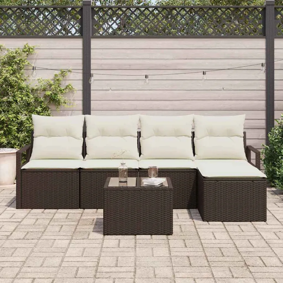 vidaXL Bankstel 6 st Bruin en Crème poly rattan, foto 3