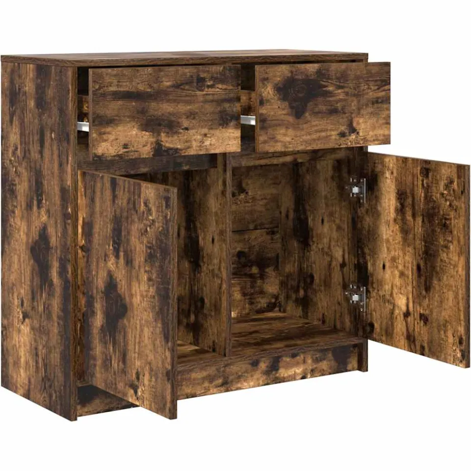 vidaXL Dressoir met lade 80x34x76 cm spaanplaat gerookt eikenkleurig, foto 4