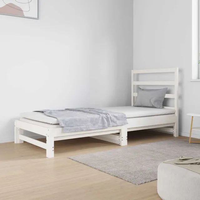 vidaXL Slaapbank uitschuifbaar massief grenenhout wit 2x(90x190) cm