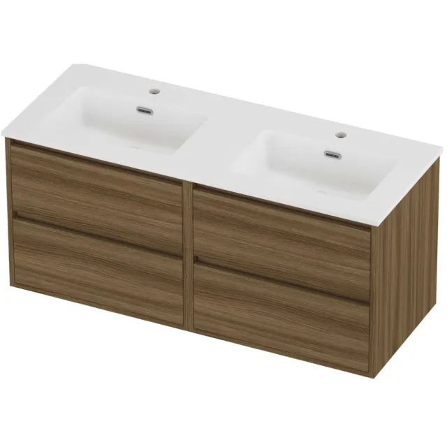 Proline Tribute Badmeubelset Porselein Elegant 4 Laden 120x46x54 cm Mat White Caramel Walnut Houtlook