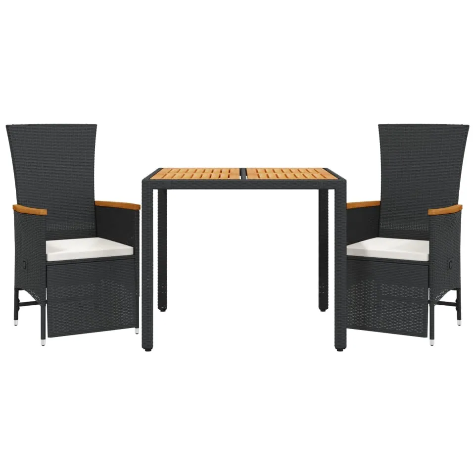 vidaXL 3-delige Tuinset met kussens poly rattan zwart
