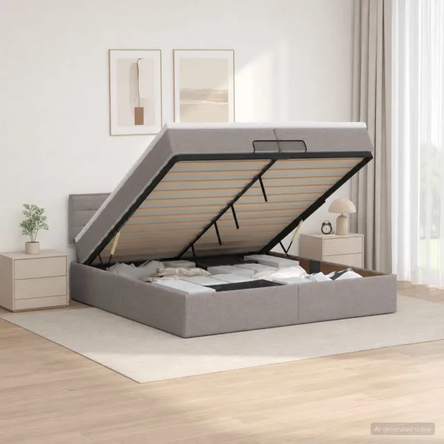 vidaXL Ottoman bed met matras met hoofdeinde Taupe 200 x 200 cm Stof